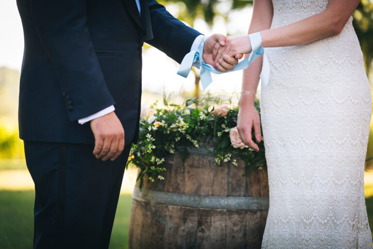 Bride and groom during Jewish wedding
